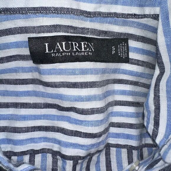 Lauren Ralph Lauren Striped Button Up Belted Linen Tunic - Picture 5 of 7